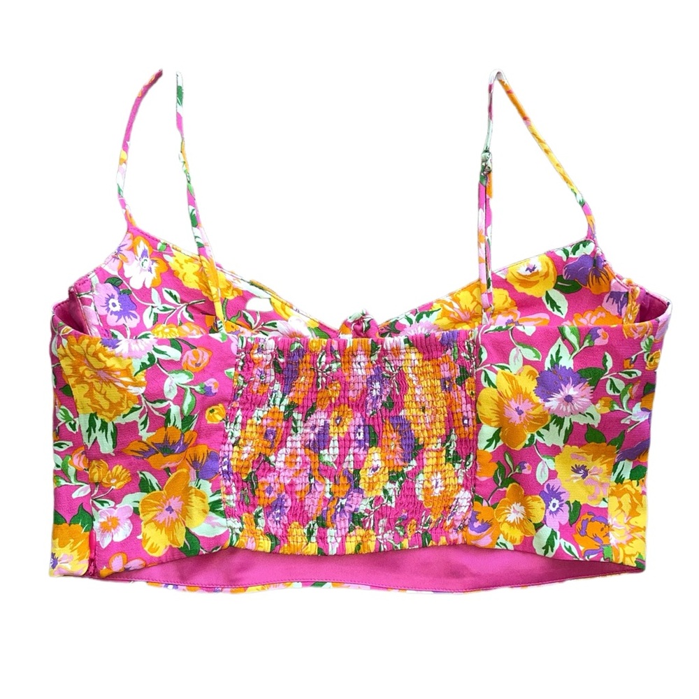 Zara Floral Pink Orange Underwire Crop Top - L - Picture 5 of 7